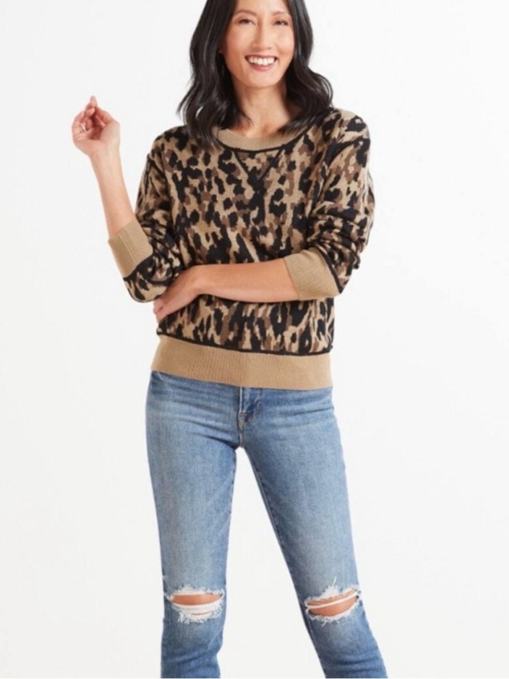 John + Jenn Leopard Print Sweater, Size S/P